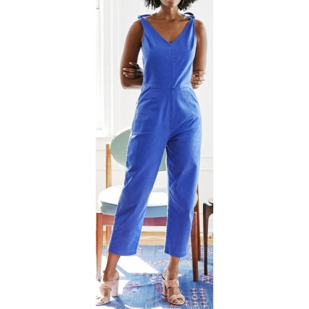 Loup Slate Coveralls Size M Royal Blue Utility Jumpsuit Made in USA Crop V-Neck